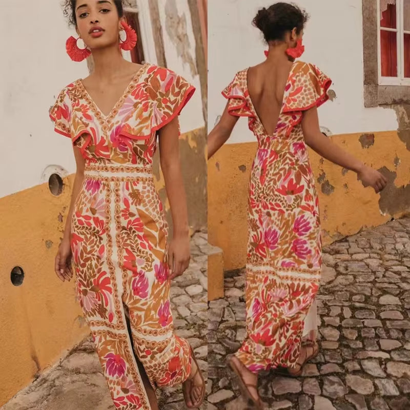 Summer Backless Print Dress for Women