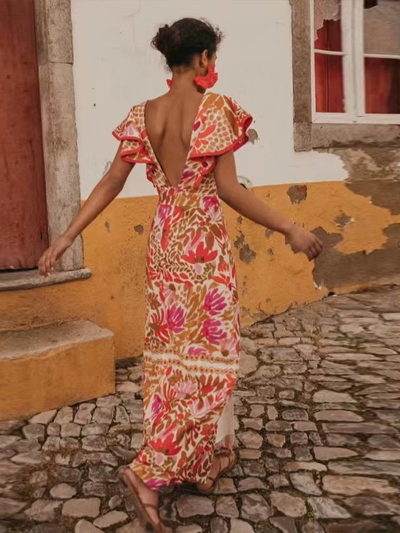 Summer Backless Print Dress for Women