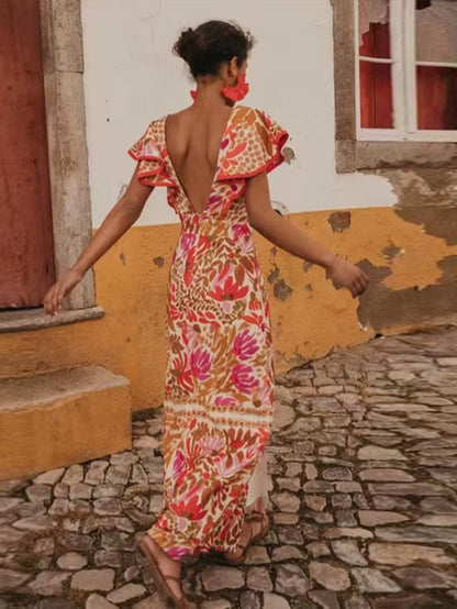 Summer Backless Print Dress for Women